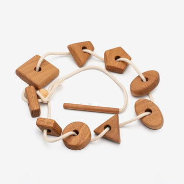 CRAFTED TURN Wooden Lacing Toy with Geometry Shapes for Toddler, Wood Lacing Beads Toy, 3 Year Old Kid Gift by Happy Timber