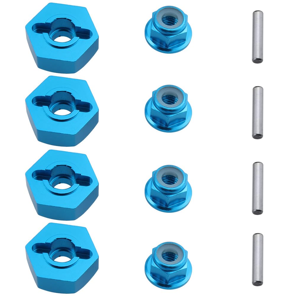 HobbyPark 12mm Aluminum Wheel Hex Drive Hub Adaptor (4P) & M4 Locknut (4P) RC Model Car Parts Blue
