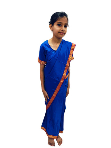 BookMyCostume Teacher Costume for Kids Girls|Dark Blue ReadytoWear Saree with Blouse|Community Helper Dress| Role Play Outfit 