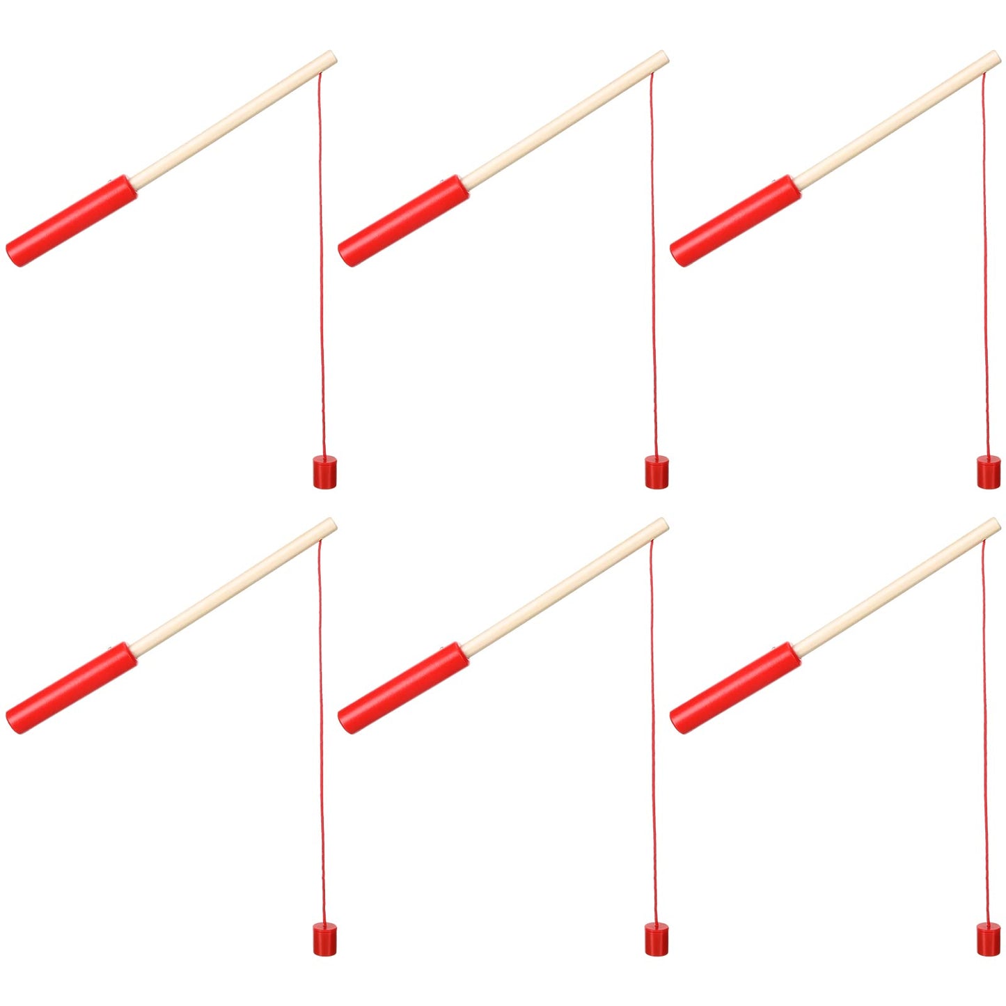 Sumind 6 Pcs Magnetic Fishing Pole Wooden Magnetic Fishing Rods With Magnet Hooks Christmas Fishing Game Toy Gifts For Birthday Party(Red,Column)