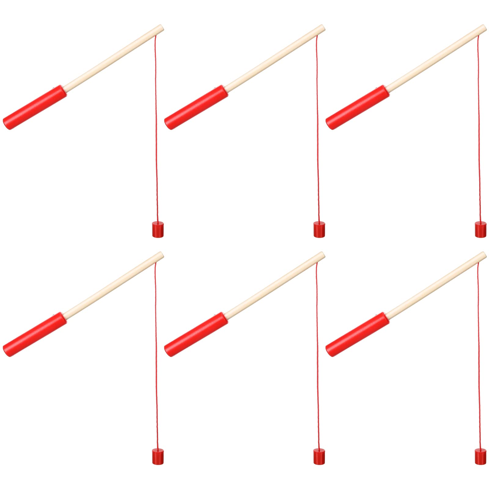 Sumind 6 Pcs Magnetic Fishing Pole Wooden Magnetic Fishing Rods With Magnet Hooks Christmas Fishing Game Toy Gifts For Birthday Party(Red,Column)