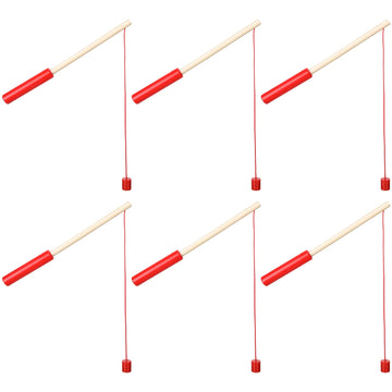 Sumind 6 Pcs Magnetic Fishing Pole Wooden Magnetic Fishing Rods With Magnet Hooks Christmas Fishing Game Toy Gifts For Birthday Party(Red,Column)