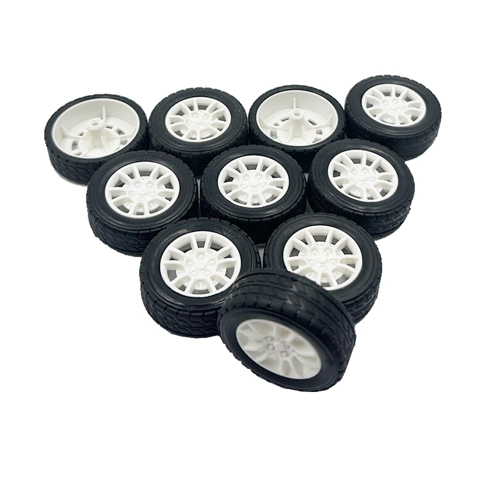 10Pcs Toy Car Wheels Rubber Tire With 5Pcs Shaft Round Axles For For Diy Model Toy Rc Car Accessories (3X38Mm)
