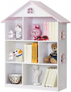 OUKOVOL Wooden Dollhouse Bookshelf 3-Tier Doll House Bookcase Kids Books Toys Storage Organizer Shelves for Children's Bedroom P