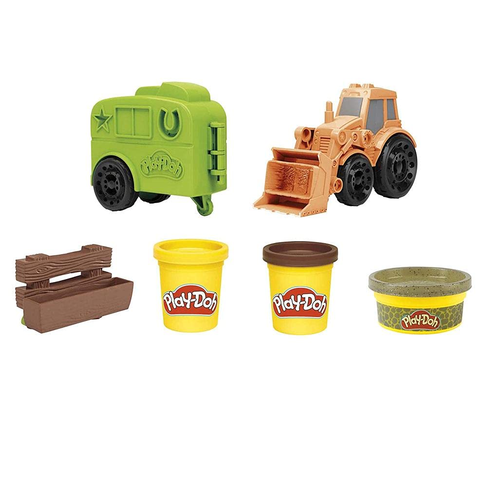 Play-Doh Wheels Tractor Farm Truck Toy For Kids 3 Years And Up With Horse Trailer Mold And 3 Cans Of Non-Toxic Modeling Compound