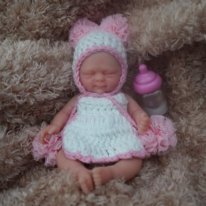 Mire & Mire 4.5 Inch Micro Sleeping Full Silicone Mini Baby Doll With Feeding Accessories Realistic Doll For Children 3+