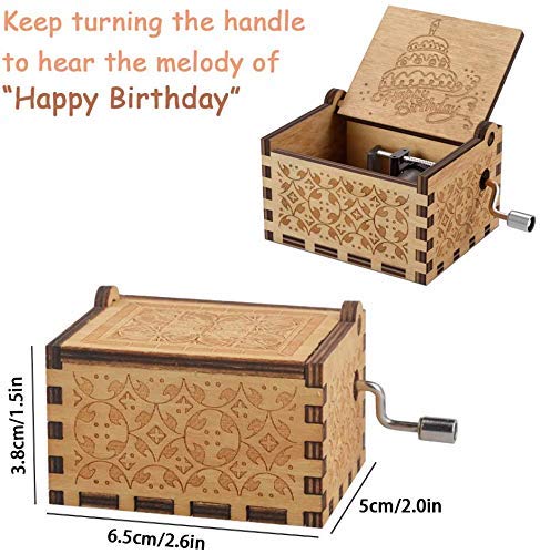 Caaju Happy Birthday Music Box - Wooden Musical Box with Hand Crank - Vintage Music Box Birthday Gift for Kids - Gifts for Him/H