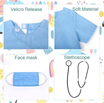 Lingway Toys Kids Blue Cotton Dr.Scrubs Costume Soft Material Realistic Suit For Children'S Pretend Play 6-8Years