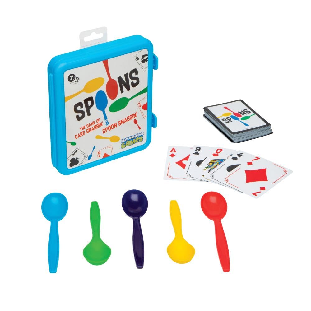 Spoons in a Case, Card Games for Kids - Spoons Game, Fun Family Games for Kids and Adults, Game Night, Travel Games, 3-6 Players