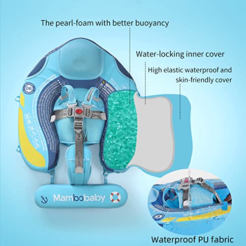 Luckclubtojoy Mambobaby Float with Canopy UPF 50+, Solid Non Inflatable Baby Pool Float with Tail, Infant Waist Swim Ring Swim T
