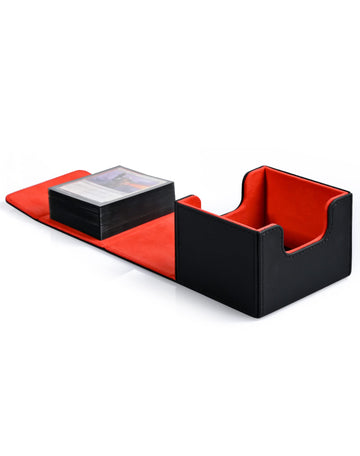 Zlca Card Deck Box With 2 Dividers For Mtg Cards, Large Horizontal Card Storage Box Fits 150+ Single Sleeved Cards, Pu Leather Commander Deck Box For Tcg Ccg (Black& Red)