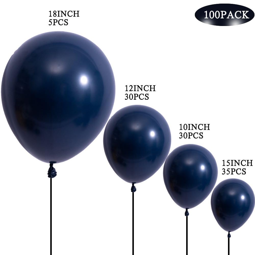 Decgol Navy Blue Balloons 100Pcs Dark Blue Latex Party Balloons Different Sizes 18 12 10 5 Inch Night Blue Balloon Garland For B