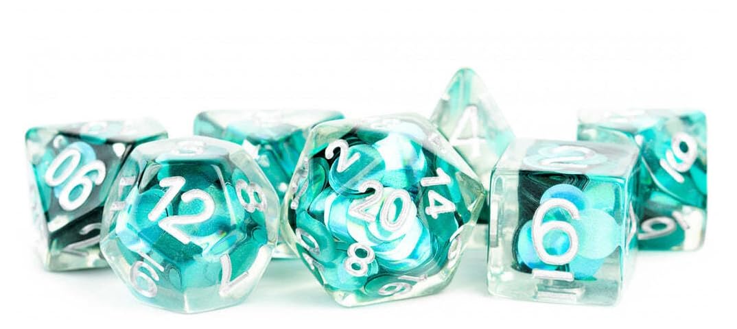 Metallic Dice Games Lic743 Polyhedral Mermaid Scales Dice Set, Blue & White - Set Of 7