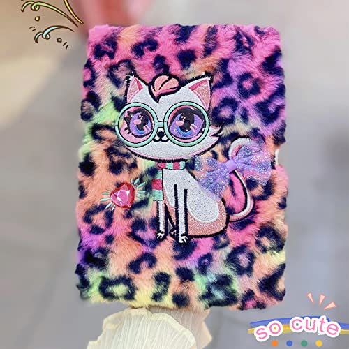 Cat Diary for Girls with Lock and Keys, Plush Cat Journal Notebook for Kids, Secret Lock Diary with 160 Lined Pages for Writing