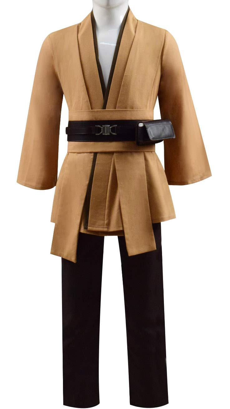Rongxu Kids Tunic Costume Hooded Robe Outfits Full Set Halloween Cosplay Costume (Medium, Light Brown Full Set)