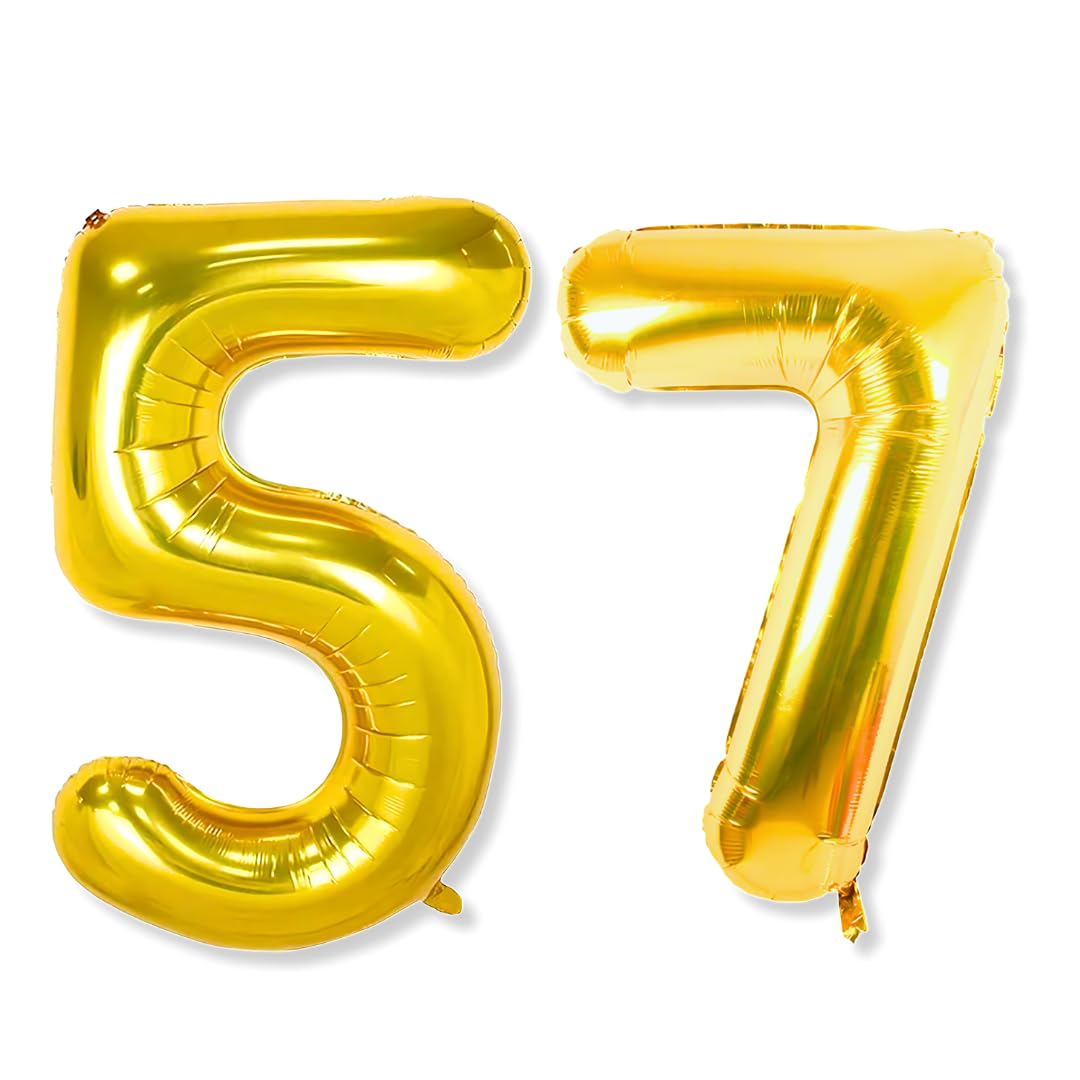 Flyloons 57 number Golden Foil Balloon 16 inch Size Birthday Decoration Items Pack of 2 | 57th Year Balloons | Fifty Seven
