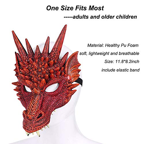 Alodidae Dragon Costumes Set Devil Wings Demon Tail Dino Mask For Halloween Masquerade Party Cosplay (Red)