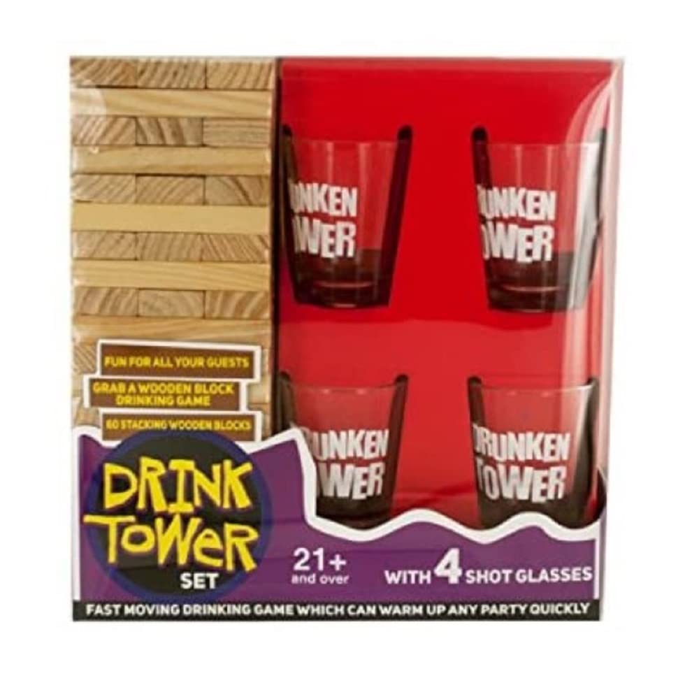 Drink Tower Wooden Block Drinking Game, Transparent/Black/White/Beige