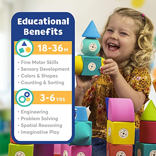 Blockaroo Magnetic Foam Blocks – Stem Preschool Toys For Children, Toddlers, Boys And Girls, The Ultimate Bath Toy – 100 Piece Set With Toy Chest, Bath Building Blocks, Engineering Toys For Kids 3-6