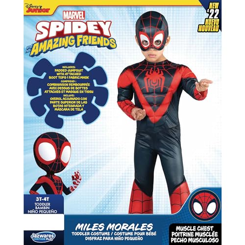 Marvel Spin Official Toddler Deluxe Halloween Costume - enhanced Quality Padded Jumpsuit and Fabric Headpiece (3T-4T)