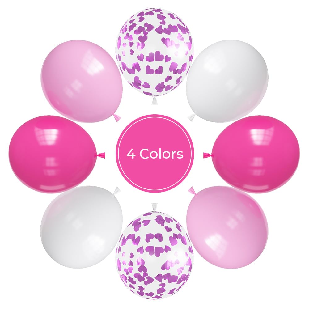 Haolongfa Pink Balloons,60Pcs Pink White Balloons Magenta Confetti White Balloon For Girls Theme Birthday Baby Shower Bridal Sho