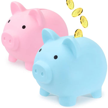 Gadiedie 2Pcs Piggy Banks, Cute Plastic Pig Money Box, Piggy Bank For Girls And Boys, Unbreakable Plastic Coin Bank Fun Gifts Fo