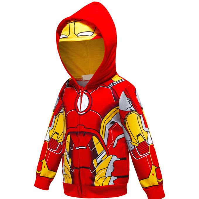 Lemonbaby Little Kids Unisex Boys Girls Superhero Cool Jacket Sweatshirt Hoodie Coat Costume (Ironman, 6Y)