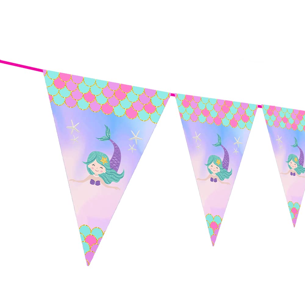 Wow Party Studio Mermaid Theme Happy Birthday Decorations Flag Pennants Buntings Banner  10Ft Long