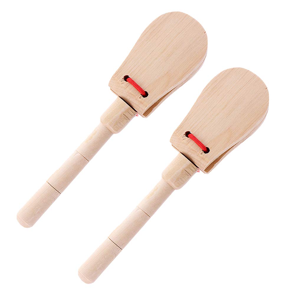 Jazzy Pearls 2 Pieces Wooden Castanet Clapper Handle Musical Instrument Percussion Toy|2 Pieces Handle Castanet Clappers