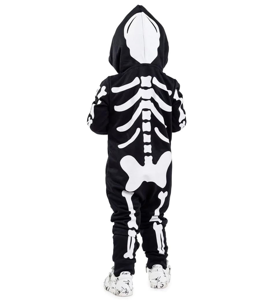 Tipsy Elves Kids Skeleton Halloween Costume Jumpsuit For Babies And Toddlers - Unisex Sizing - Spooky White Skeleton Halloween Costume For Boys And Girls Size 12M