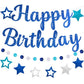 Blue Happy Birthday Decorations for Men, Happy Birthday Banner with Blue Happy Birthday Garland and Stars, NO DIY Birthday Party