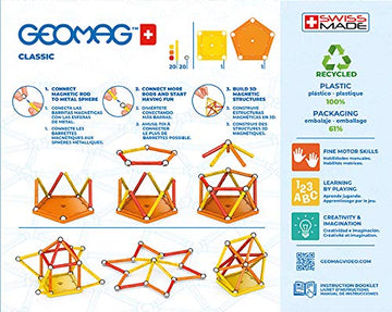 Geomag Magnetic Sticks And Balls Building Set | Stem & Educational Magnet Toys Made From 100% Recycled Plastic | Storage Box | C