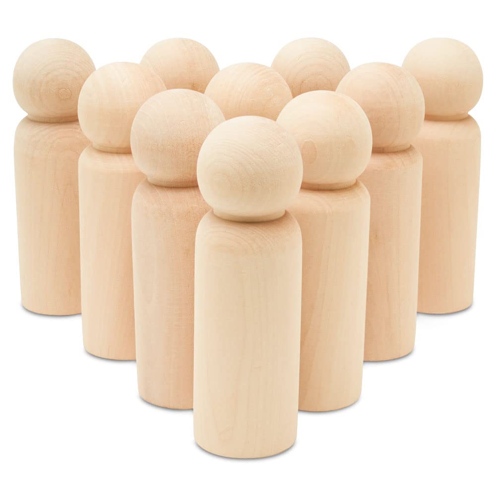 Large Wooden Peg Dolls 5-1/2 Inch, Pack Of 2 Unfinished Jumbo Dad Peg Doll Figures For Peg People Crafts, By Woodpeckers