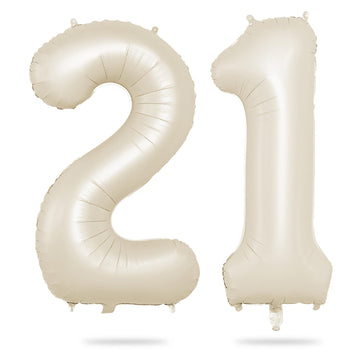 Biapian 40 Inch Cream Number 21 Balloon, 21St Birthday Balloons, Big Digital 21 Or 12 Beige White Giant 21 Foil Balloon Helium F