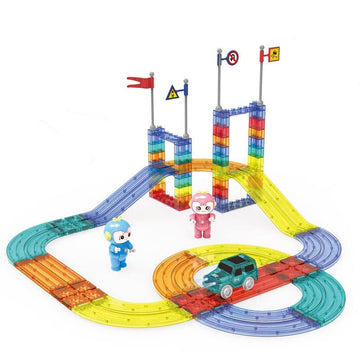 Kiditos Railcar 63 Pcs Magnetic Building Blocks Track Set Educational Toy Playset 1 Led Car Stem Learning Building Set For Kids 