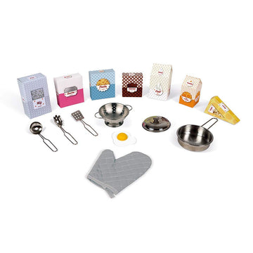 Janod Lagoon Maxi Cooker Aqua 34    Tall Wooden Kitchen Play Set with 15 Accessories - Ages 3+ - J06555