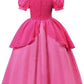 Twhxiyicos Princess Peach Cosplay Costume Girls Princess Peach Dress Kids Outfit Crown Earrings Gloves For Halloween