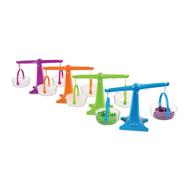 Hand2Mind-93405 Colorful Nestable, Clear Double Pan Balance Scale For Liquids And Solids, Easy To Assemble Kids Scale, Space Sav
