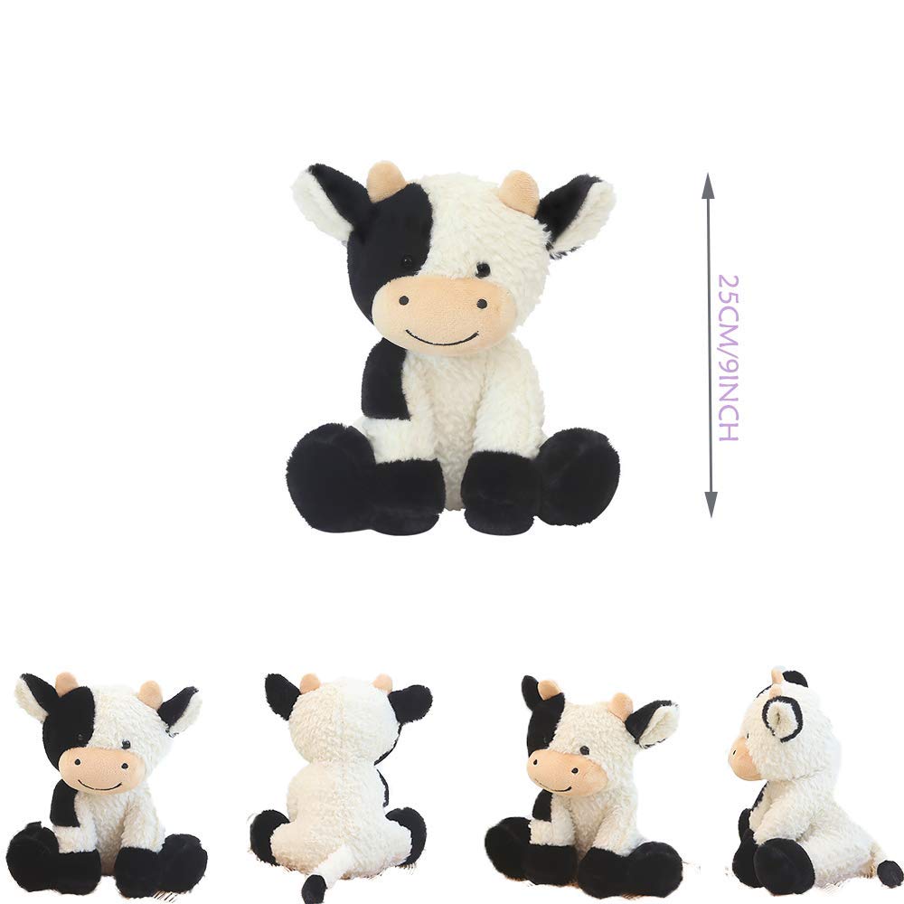 CHELEI2019 Cow Plush Stuffed Animal Toy - Soft, Cuddly, 9" White Cotton for Kids