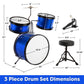 Hey Play Kids 3-Piece Drum Set - Kit With Cymbal, 2 Toms, Bass And Pedal, Drumsticks And Throne - Beginner Musical Instruments (