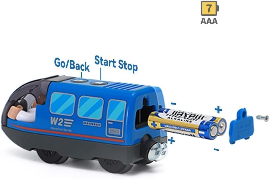 Battery Operated Wooden Train Track Set Toy High Speed For Toddlers 3 4 5 Years Old Boys Kids Magnetic Couplings City Vehicle With Figures