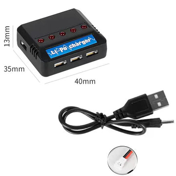Lipo Battery Charger DC 3.7V 1S 1 Cell RC Charger Micro 5 Port Compact Charger with LED Indicator Mini Size Lipo Charger 5 in 1