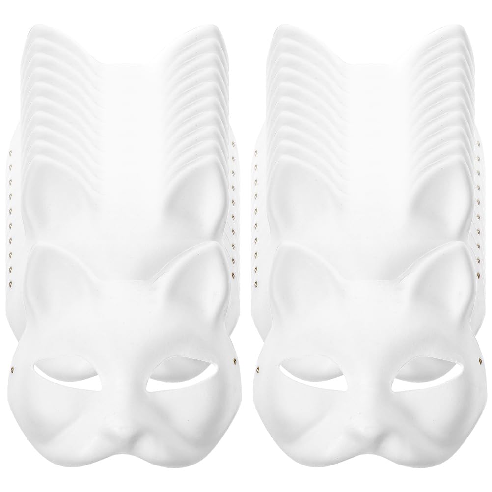 XYBHRC Cat Mask, 20PCS Therian Masks White Cat Masks Blank DIY Halloween Mask Animal Half Facemasks Masquerade Cosplay Party (20