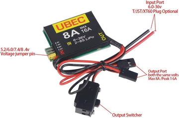 SoloGood 2S-8S Lipo 6-36V UBEC-8A BEC 5.2V/6.0V/7.4V/8.4V Servo Independent Power Supply Suitable for RC Sutomotive Fixed Wing A