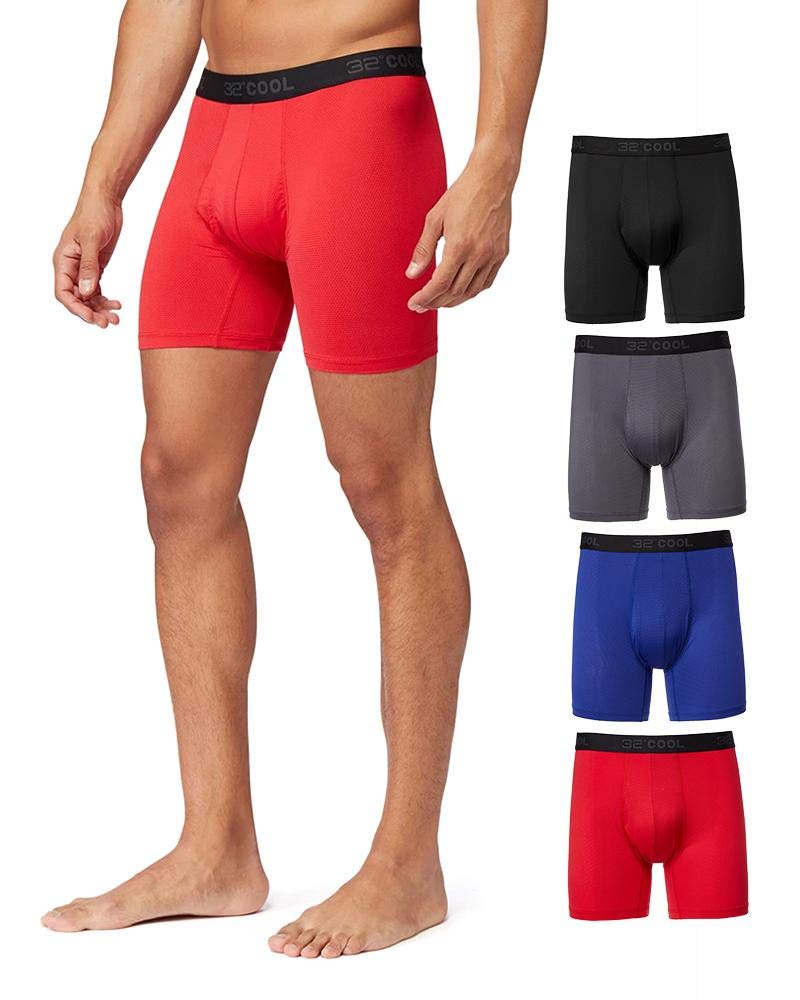 32 Degrees Cool Mens 4-Pack Active Mesh Quick Dry Performance Boxer Brief, Blackcharbluefire, X-Large