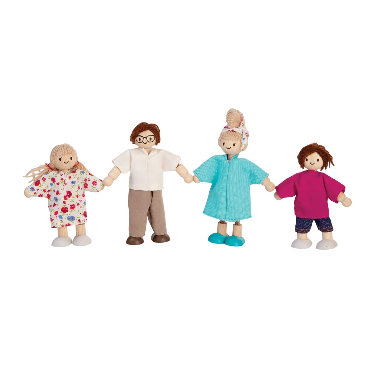 Plantoys Wooden Dollhouse Family- Mom, Dad, Son, And Daughter (7142) | Sustainably Made From Rubberwood And Non-Toxic Paints And