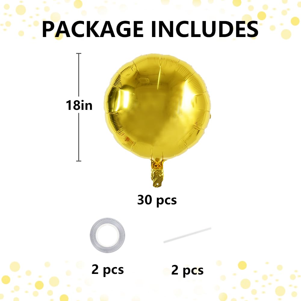 TONIFUL 30Pcs 18 Inch Large Gold Round Shape Foil Balloons Big Gold Circle Helium Mylar Ballons for Birthday Wedding Baby Shower