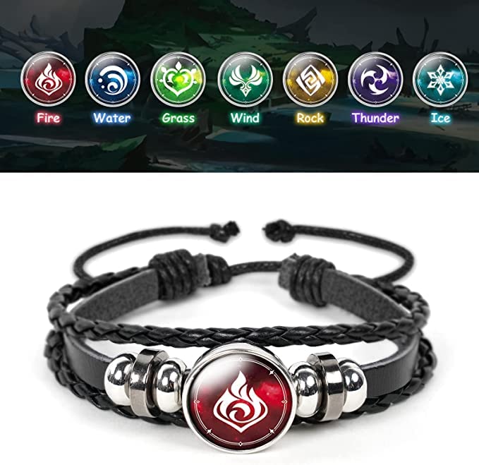 Genshin Impact Bracelet, Anime Luminous Bracelet for Teenager, Fortunate Wristband with 7 pcs Elements Replacement - Fire, Ice,