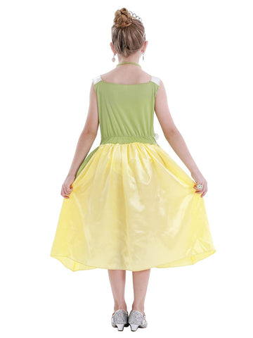 Wonderbabe Green Fairy Tale Princess Tiana Dress Fancy Birthday Party Dresses Halloween Christmas Party Dress Up Role Play Dress