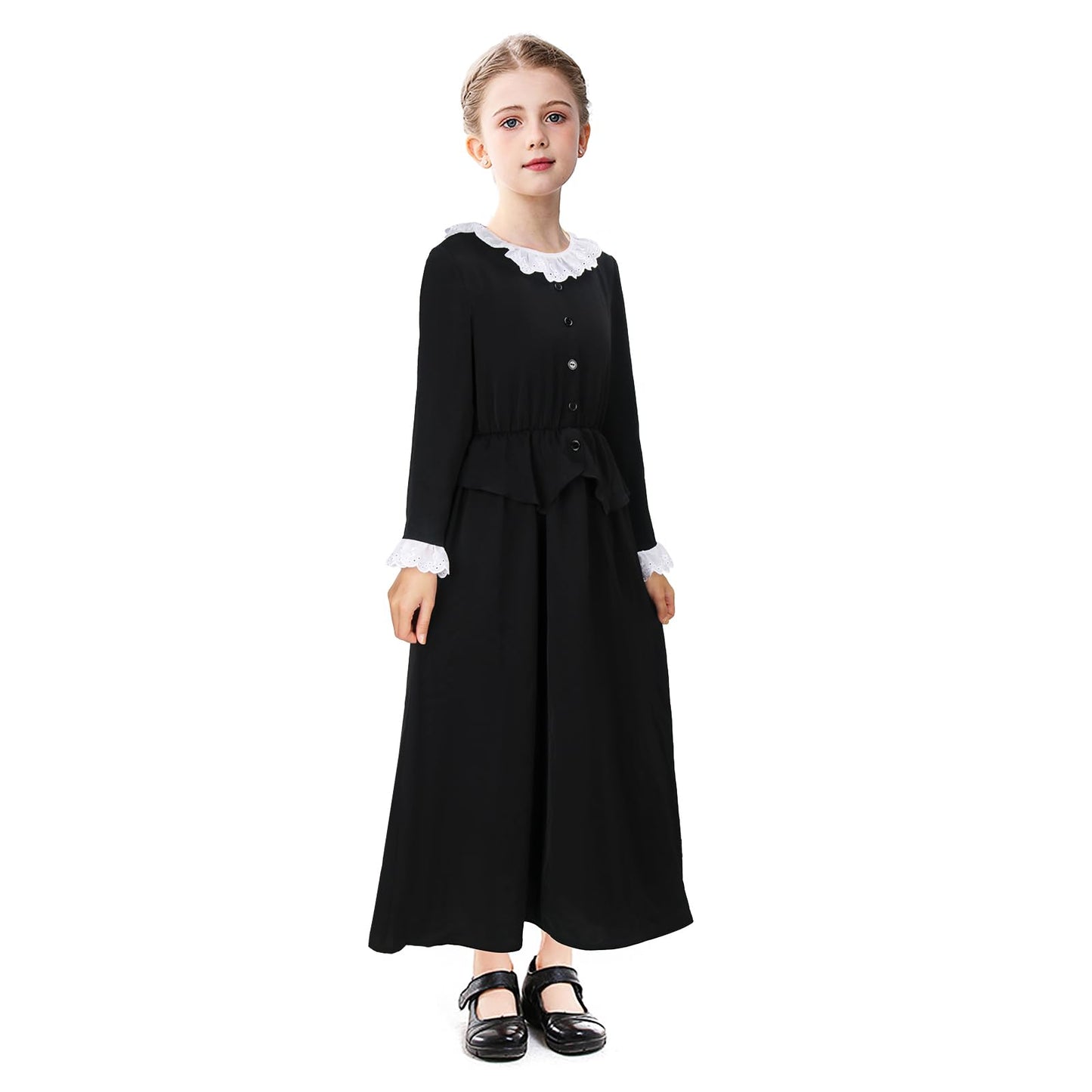 Vikidoky Kids Girl Harriet Tubman Dress Costume Ruffled Doll Collars Black Slave Button Outfit Halloween Cosplay Suit (140)